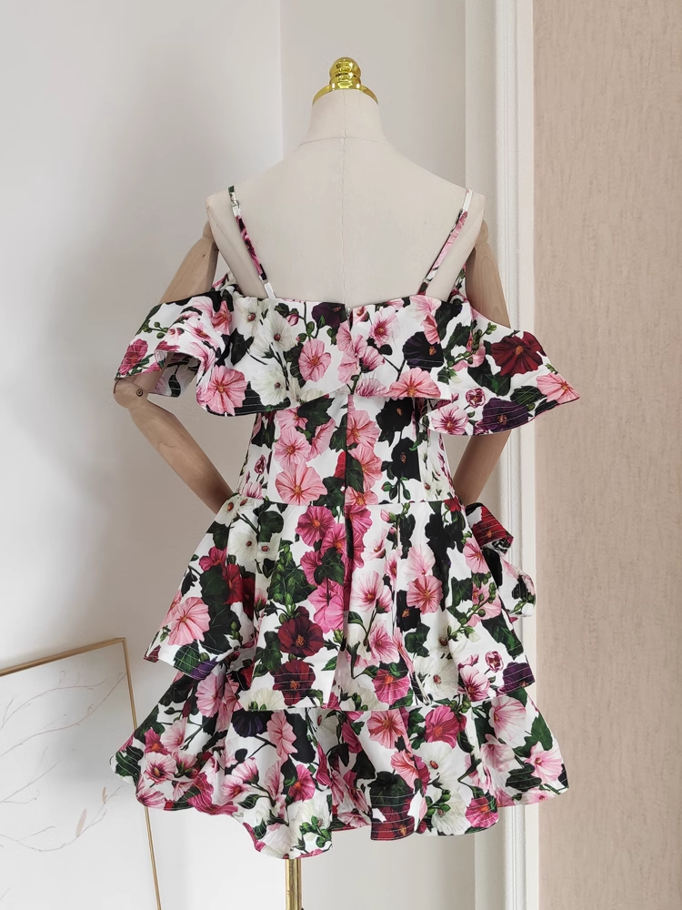Cute A line Spaghetti Straps Sleeveless Floral Cocktail Dress Short Birthday Outfits
