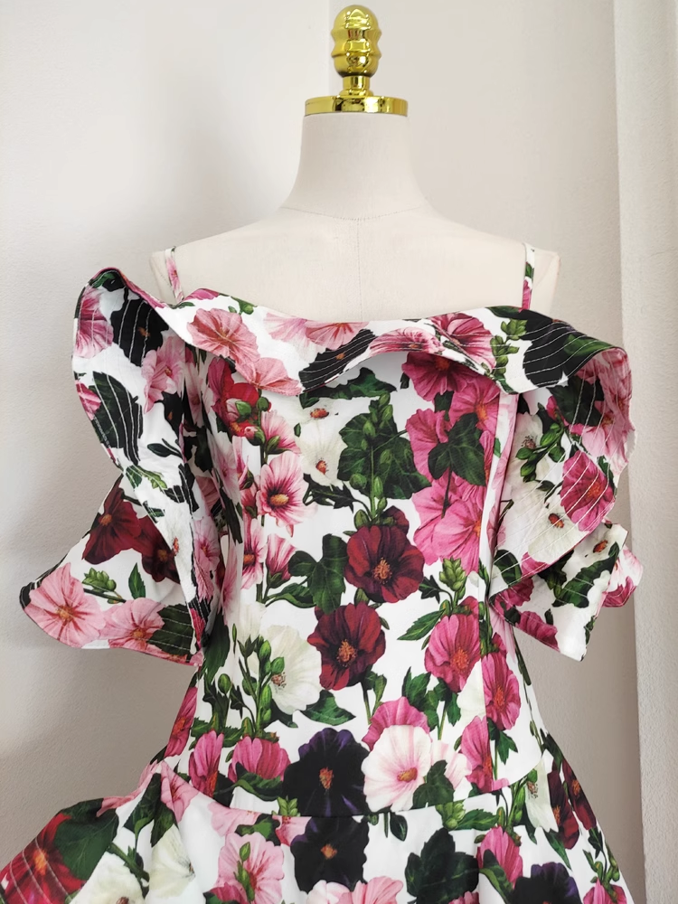 Cute A line Spaghetti Straps Sleeveless Floral Cocktail Dress Short Birthday Outfits