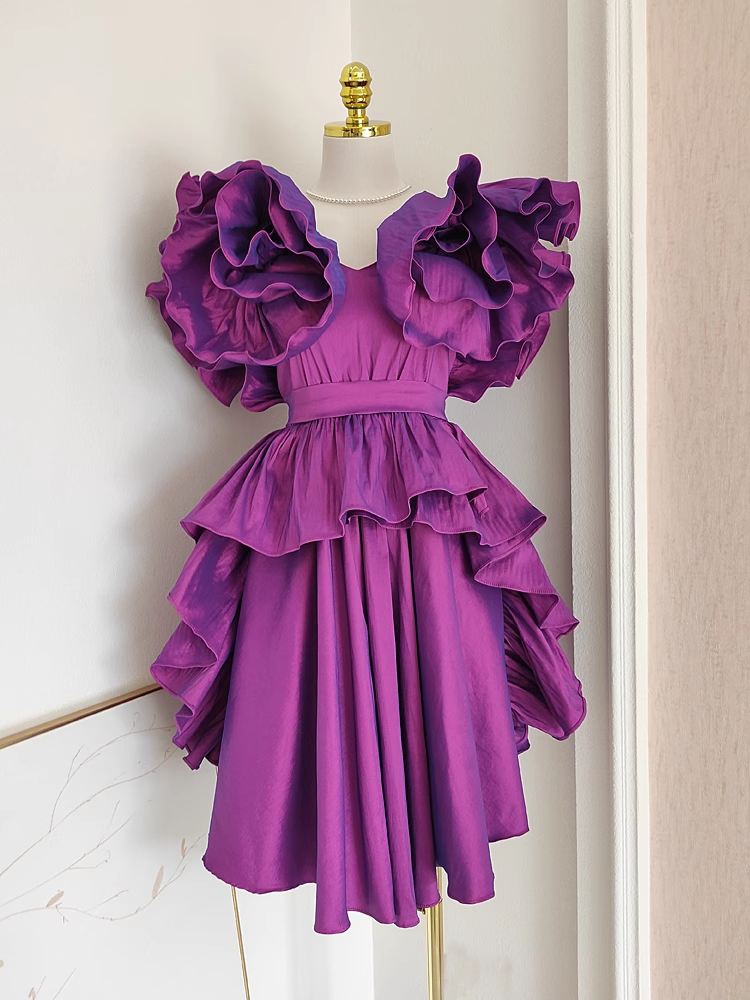 Cute A line Short Sleeves Grape Cocktail Dress Short Birthday Outfits