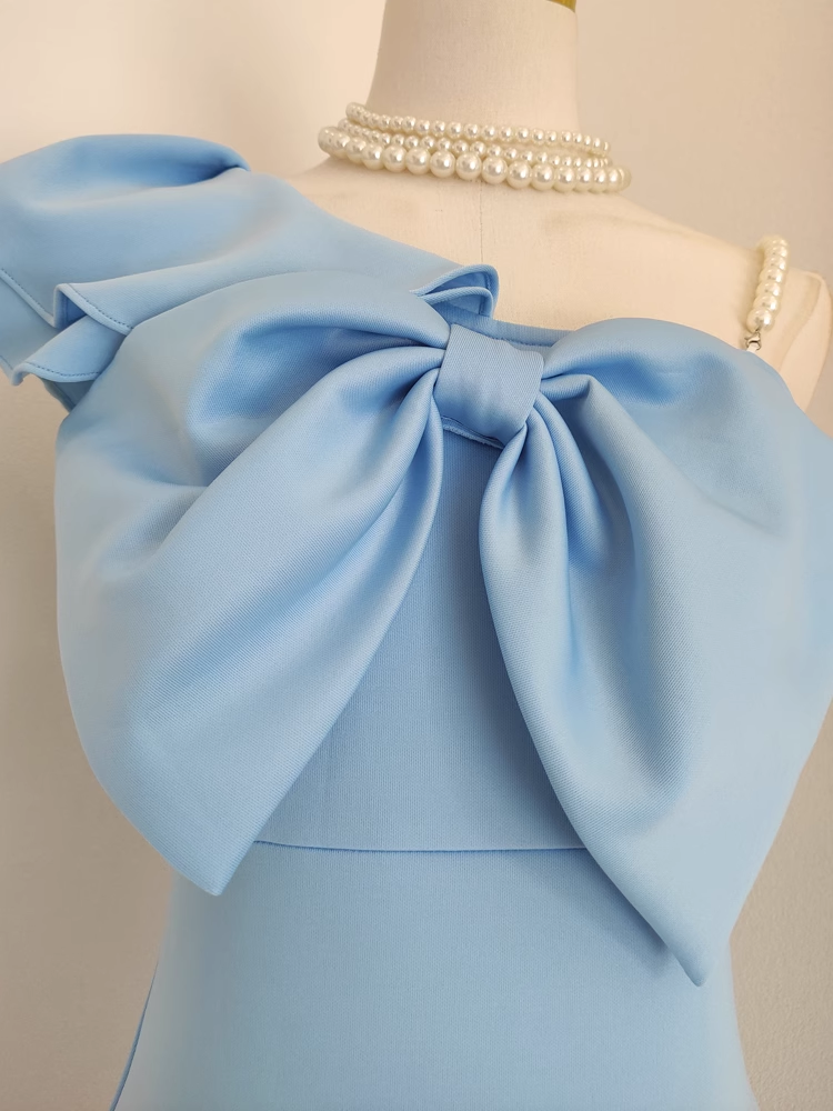Cute Sheath One Shoulder One Shoulder Blue Cocktail Dress Short Birthday Outfits