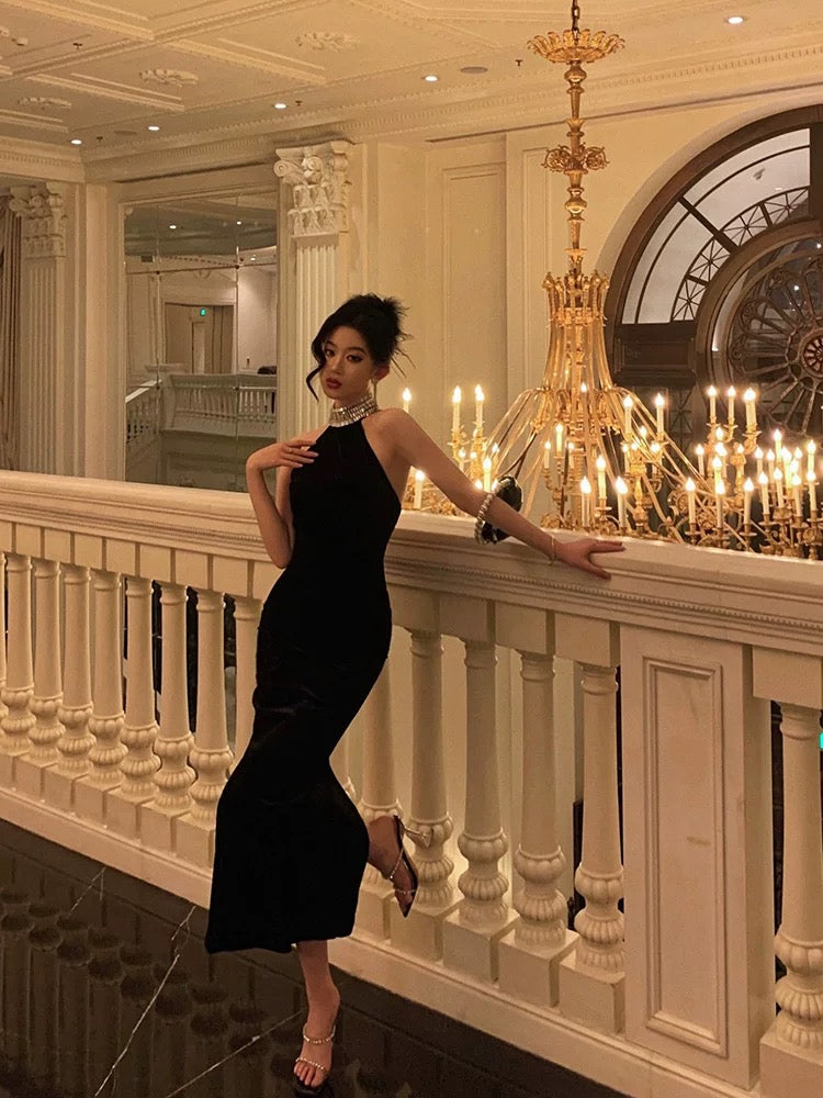 Sexy Sheath High Neckline Black Beads Ankle Length Prom Dresses Birthday Dress