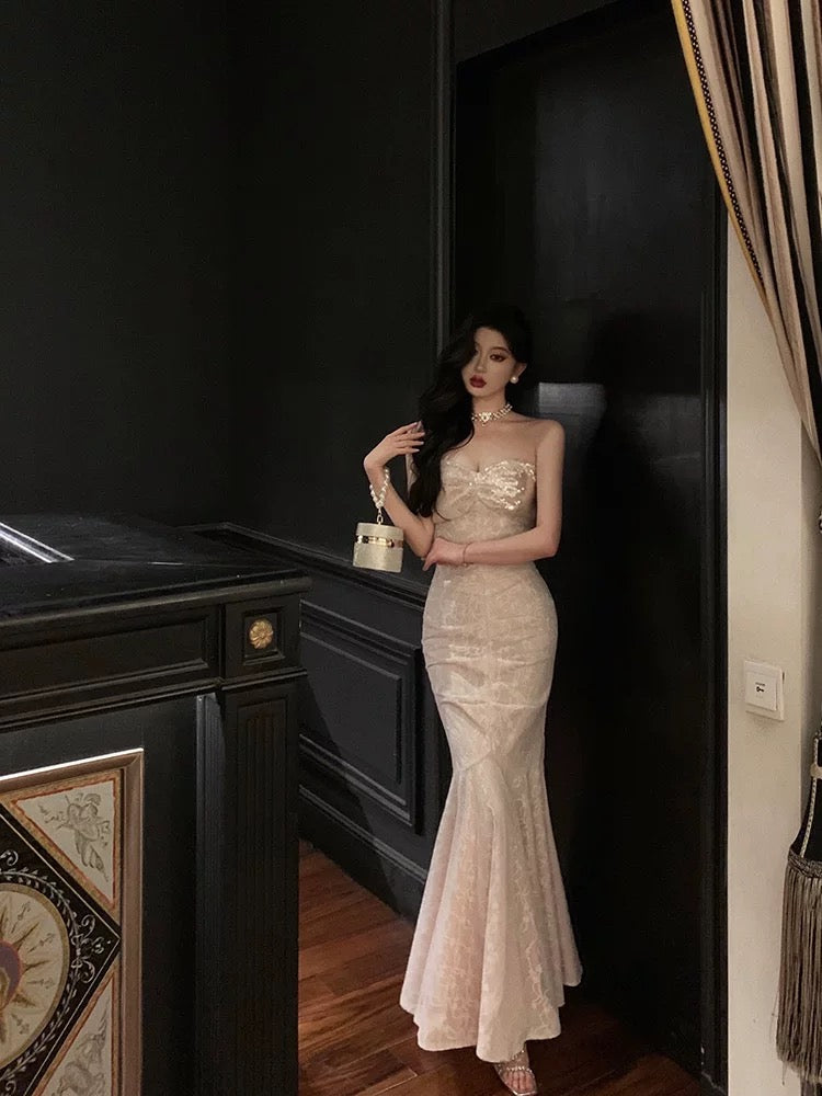 Sexy Sheath Sweetheart Sequin Lace Long Prom Dresses Evening Dress