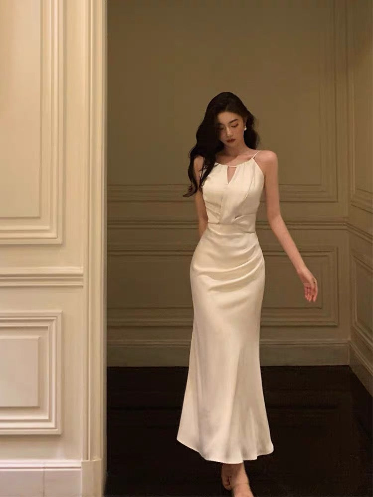 Sexy Sheath Scoop Neckline White Ankle Length Prom Dresses Birthday Dress