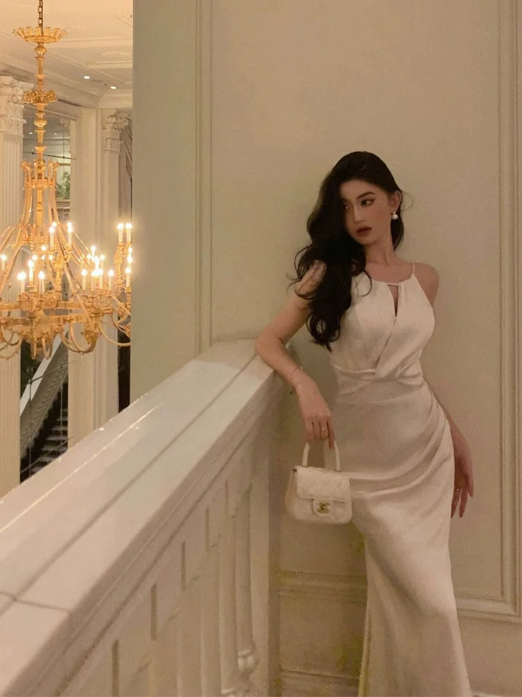 Sexy Sheath Scoop Neckline White Ankle Length Prom Dresses Birthday Dress