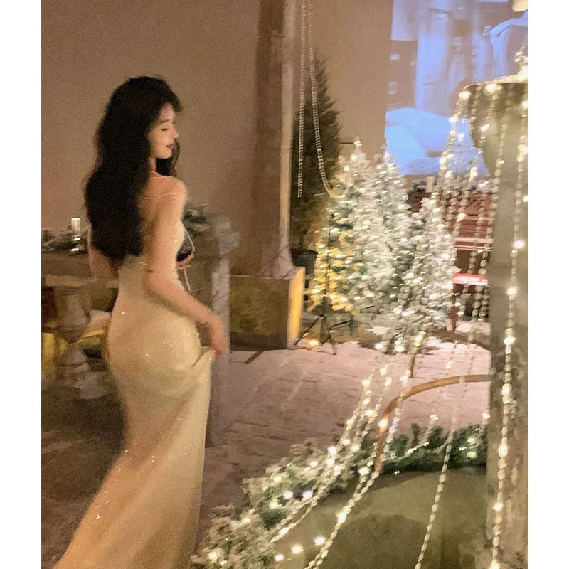 Sexy Sheath Spaghetti Straps Floor Length Prom Dresses Birthday Dress