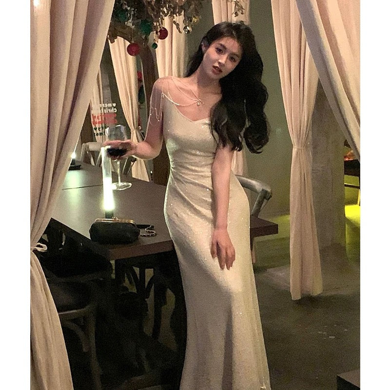Sexy Sheath Spaghetti Straps Floor Length Prom Dresses Birthday Dress