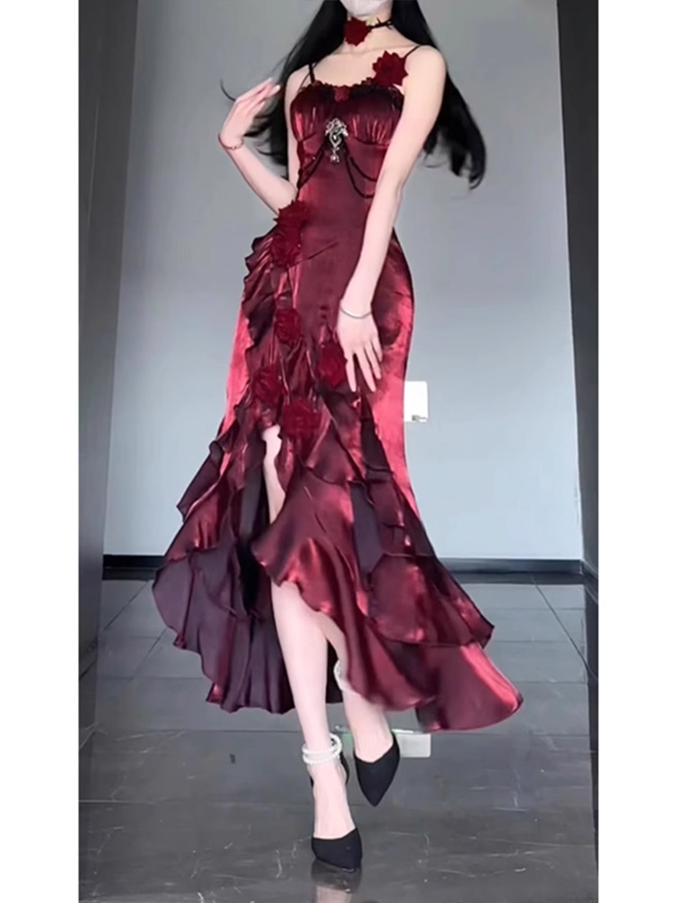 Chic High Low Spaghetti Straps Long Burgundy Birthday Dresses Birthday Outfits