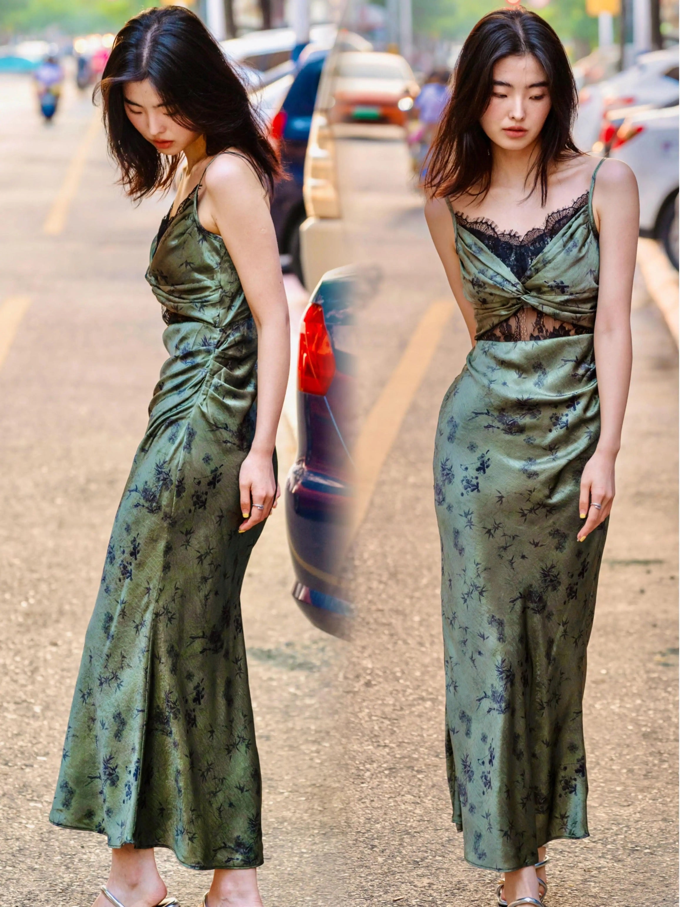 Vintage Sheath Spaghetti Straps Green Lace Ankle Length Prom Dresses Birthday Outfits