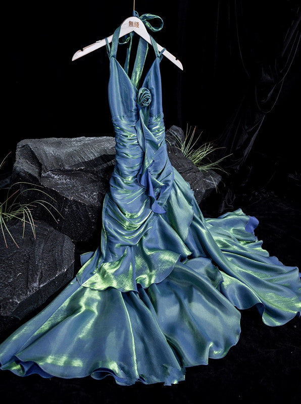 Vintage Mermaid Spaghetti Straps Ice Blue Long Length Prom Dresses Birthday Outfits