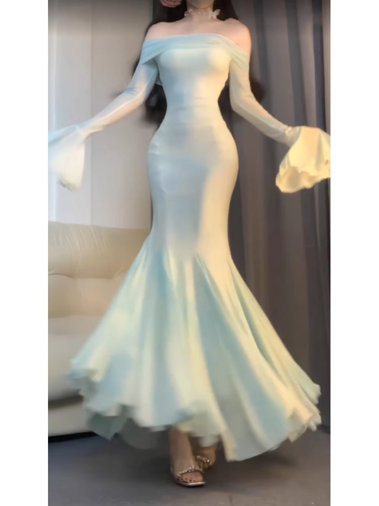 Chic Mermaid Off The Shoulder Mint Green Ankle length Birthday Dresses Birthday Outfits