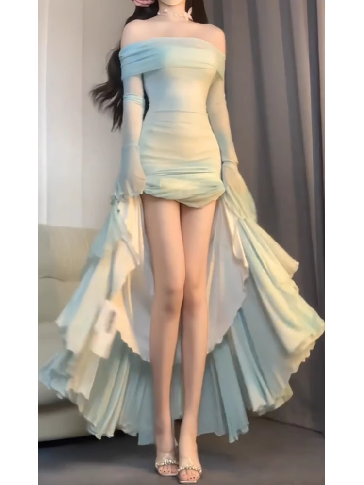 Chic Mermaid Off The Shoulder Mint Green Ankle length Birthday Dresses Birthday Outfits