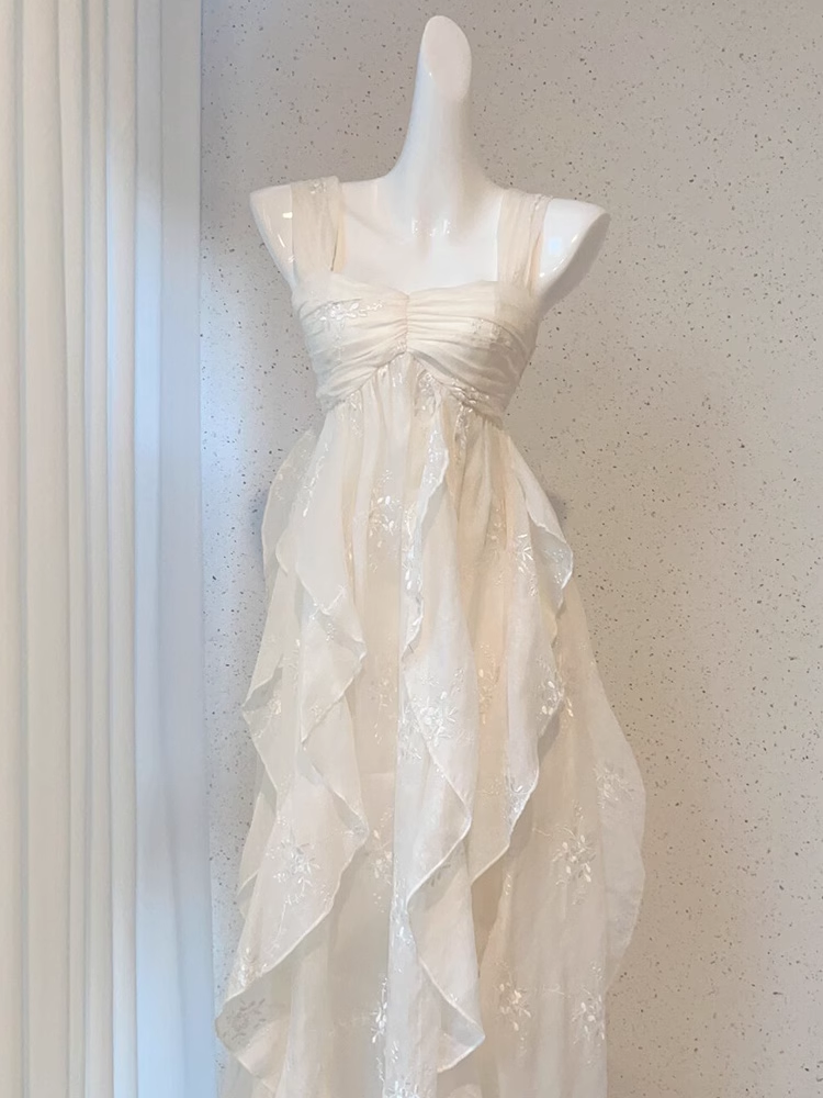 Chic A line Straps Floral White Ankle length Birthday Dresses Birthday Outfits