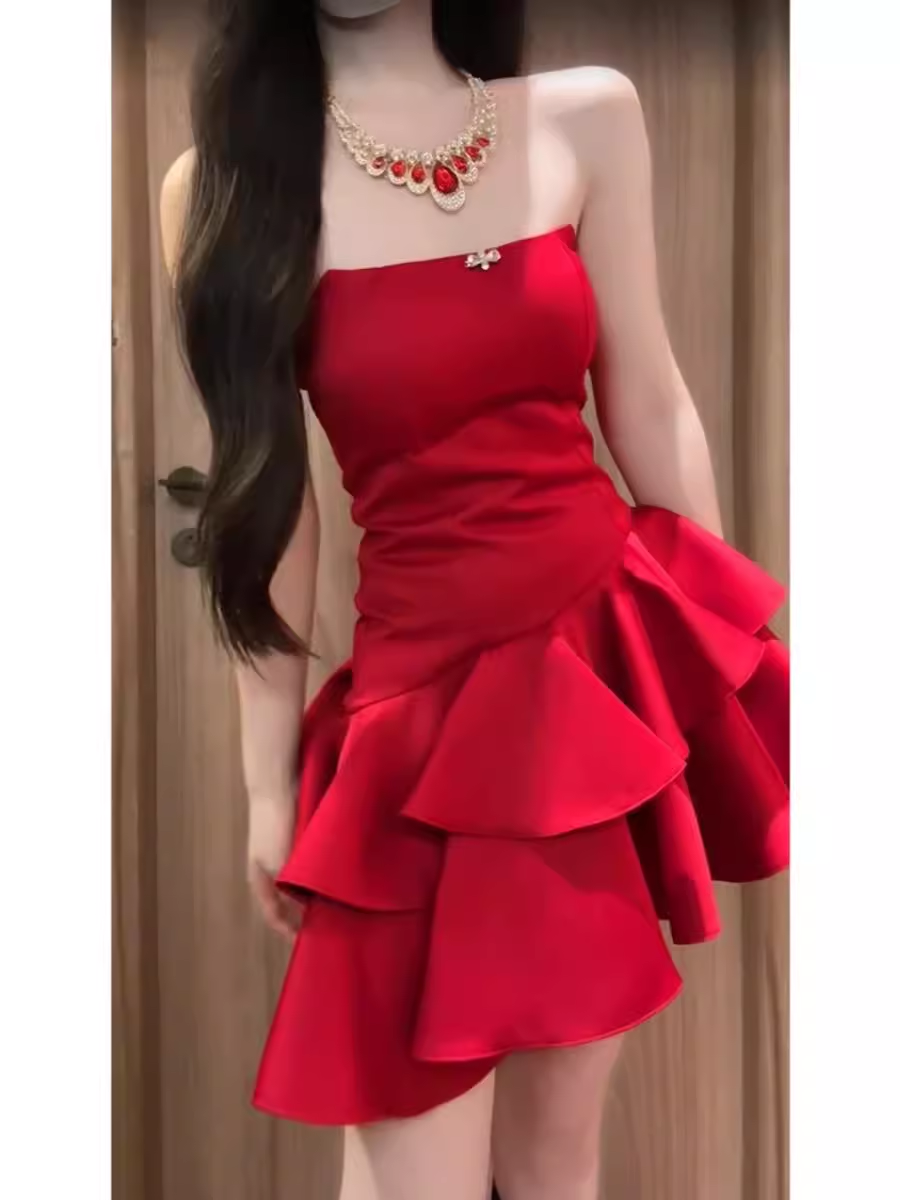 Retro A Line Strapless Short Red Cocktail Dresses Birthday Outfits