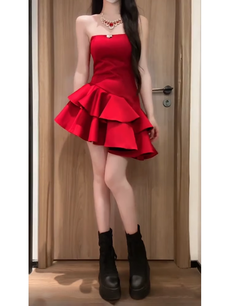 Retro A Line Strapless Short Red Cocktail Dresses Birthday Outfits