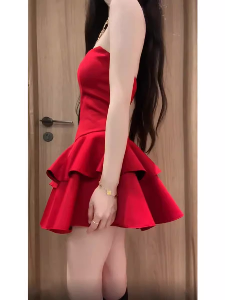 Retro A Line Strapless Short Red Cocktail Dresses Birthday Outfits