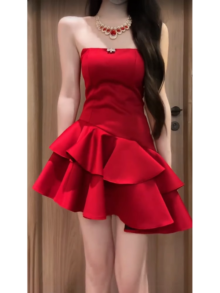 Retro A Line Strapless Short Red Cocktail Dresses Birthday Outfits