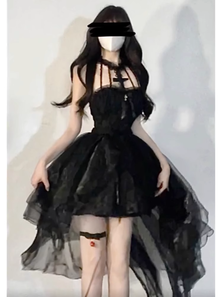 Cute High Low High Neckline Black Ruffles Party Beach Dresses Birthday Outfits