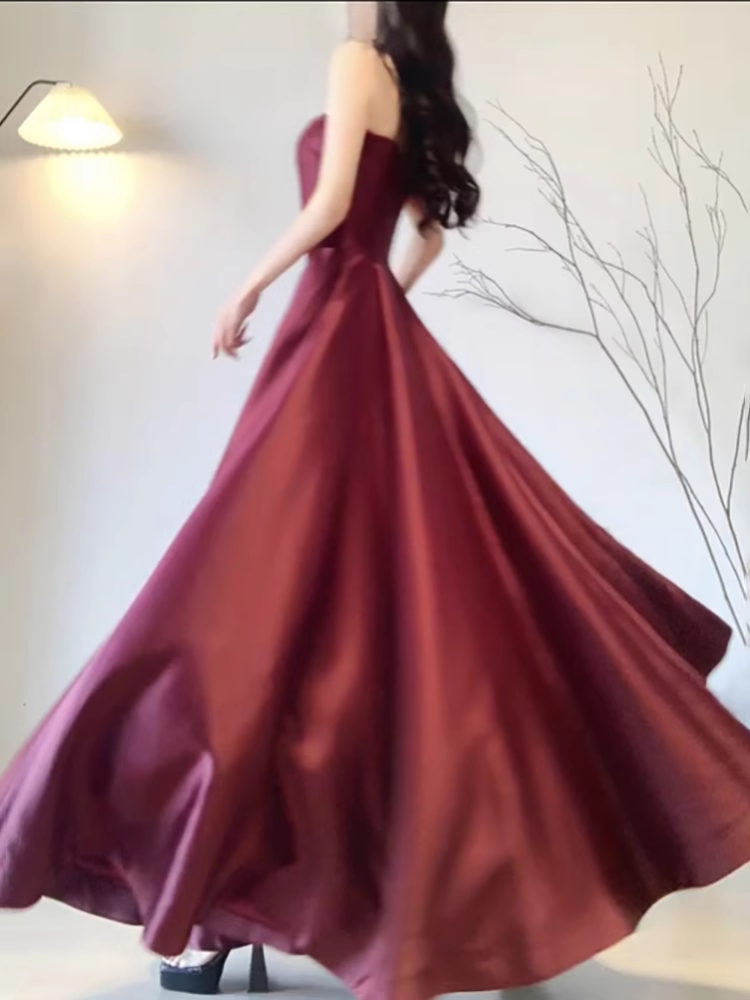 Sexy A line Spaghetti Straps Burgundy Long Party Prom Dresses Birthday Outfits