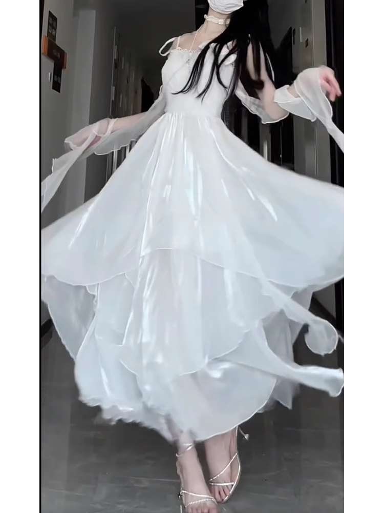 Sexy A line Spaghetti Straps White Chiffon Party Prom Dresses Birthday Outfits