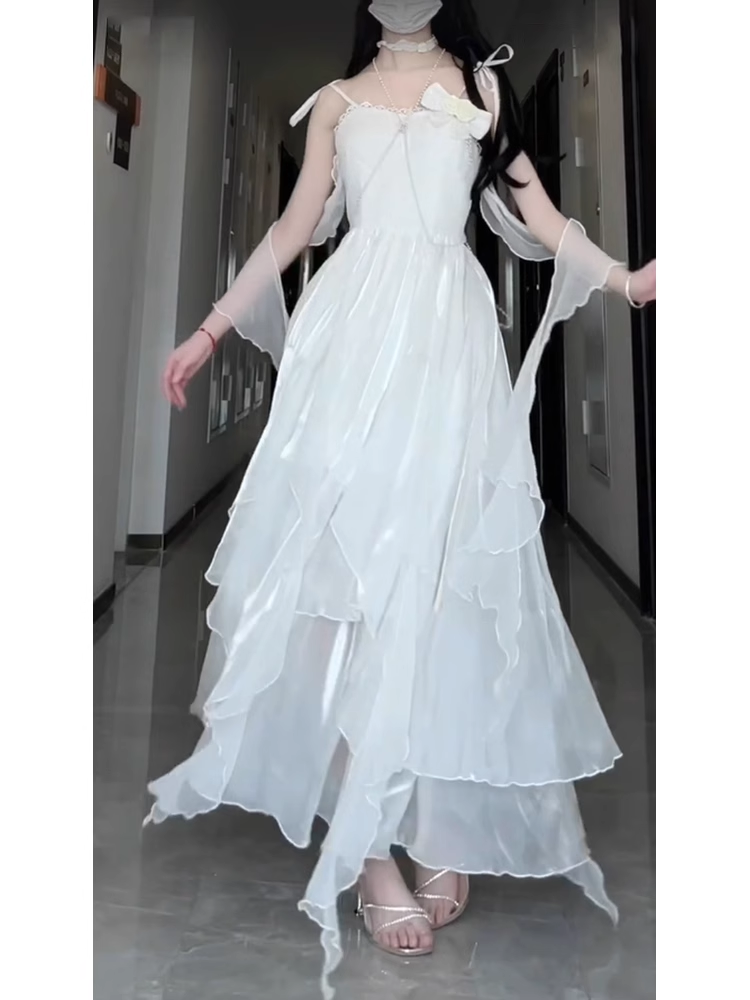 Sexy A line Spaghetti Straps White Chiffon Party Prom Dresses Birthday Outfits