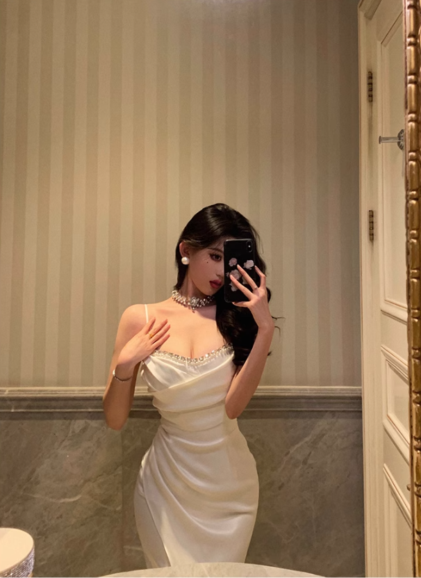 Chic Sheath Spaghetti Straps Long White Prom Dresses Birthday Outfits