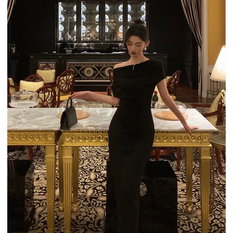 Sexy Sheath Off The Shoulder Black Ankle Length Prom Dresses Birthday Outfits