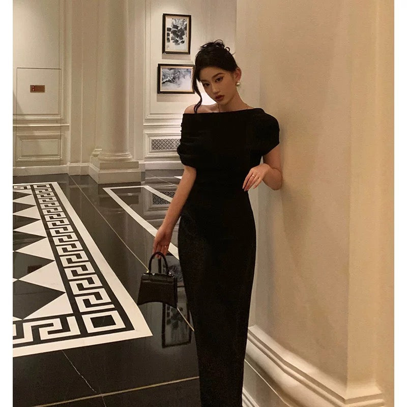 Sexy Sheath Off The Shoulder Black Ankle Length Prom Dresses Birthday Outfits