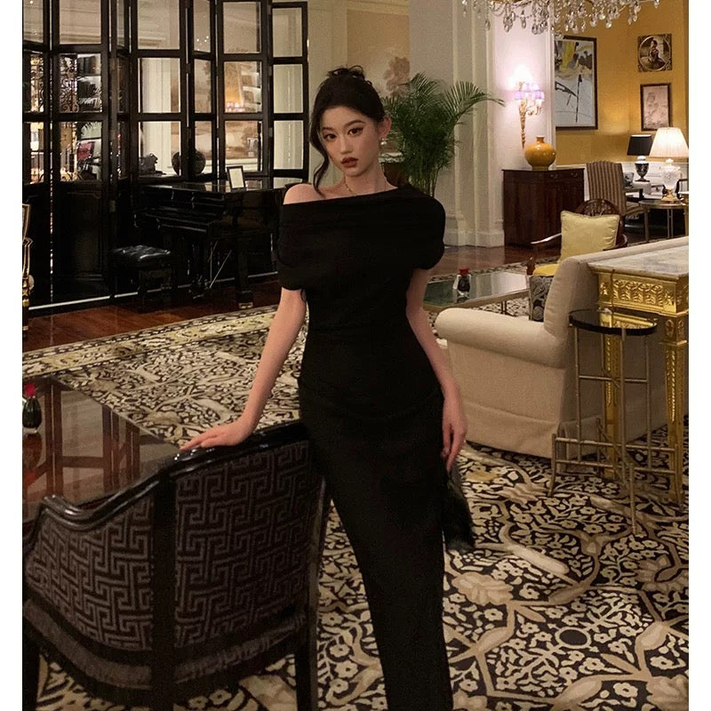 Sexy Sheath Off The Shoulder Black Ankle Length Prom Dresses Birthday Outfits