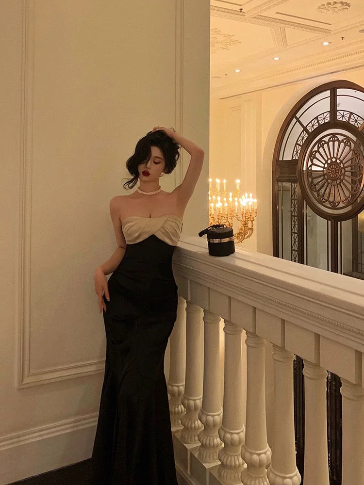 Sexy Mermaid Strapless Sleeveless Black Ankle Length Ruffle Prom Dresses Birthday Outfits