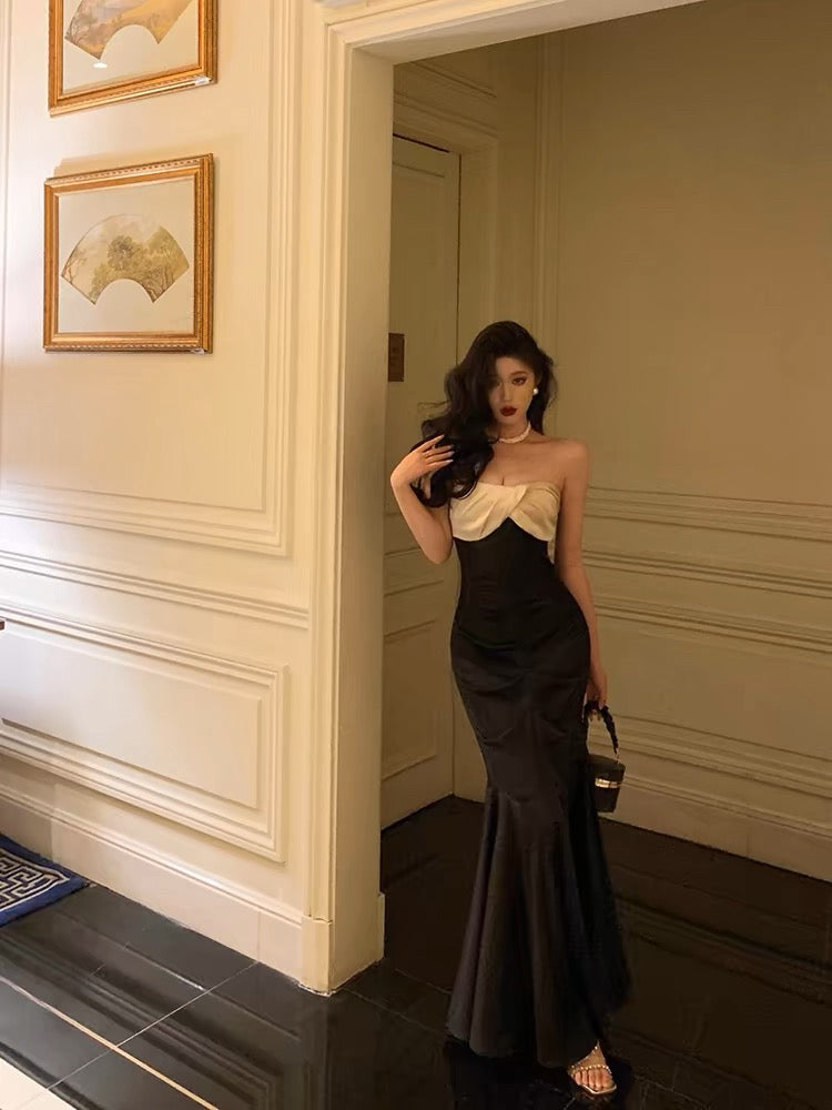 Sexy Mermaid Strapless Sleeveless Black Ankle Length Ruffle Prom Dresses Birthday Outfits