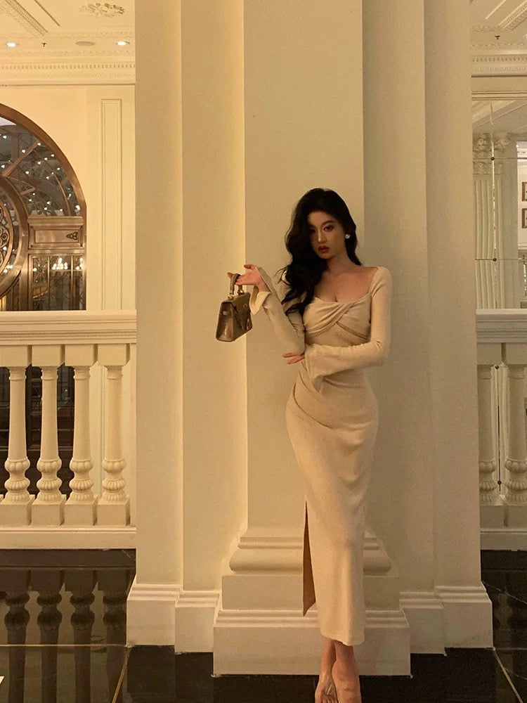 Gorgeous Sheath Square Neckline Long Sleeves Date Night Dress Prom Dresses Birthday Outfits
