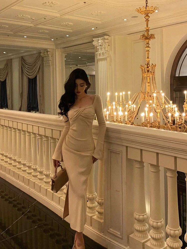 Gorgeous Sheath Square Neckline Long Sleeves Date Night Dress Prom Dresses Birthday Outfits