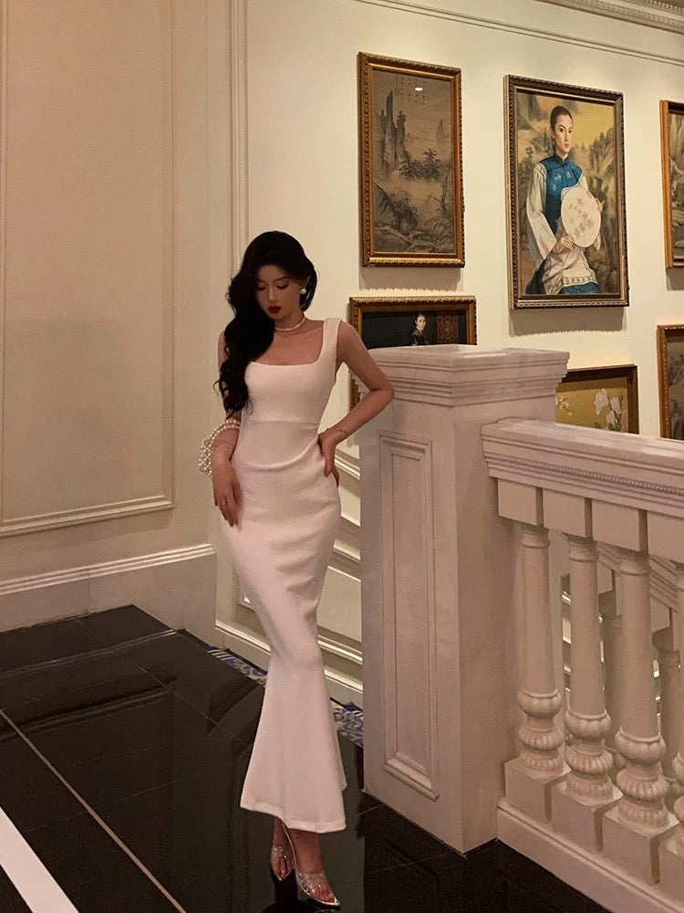 Sexy Mermaid Straps White Sleeveless Date Night Dress Prom Dresses Birthday Outfits