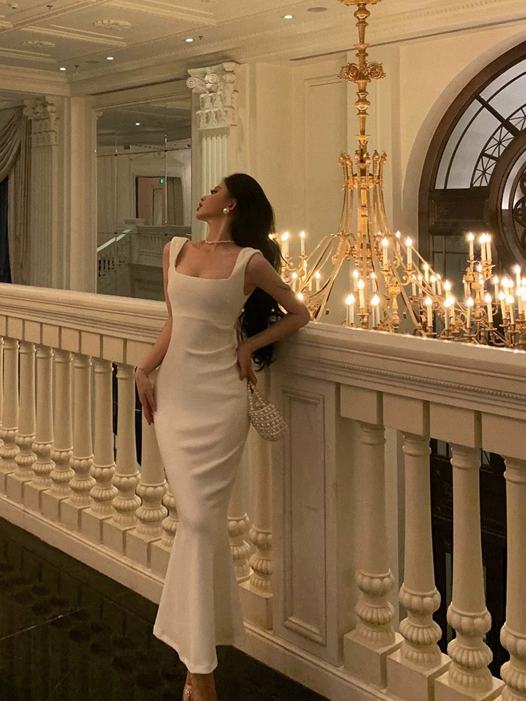 Sexy Mermaid Straps White Sleeveless Date Night Dress Prom Dresses Birthday Outfits