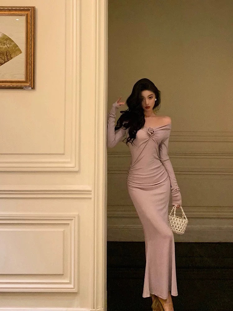 Sexy Sheath Long Sleeves Lilac Tea Length Prom Dresses Birthday Outfits