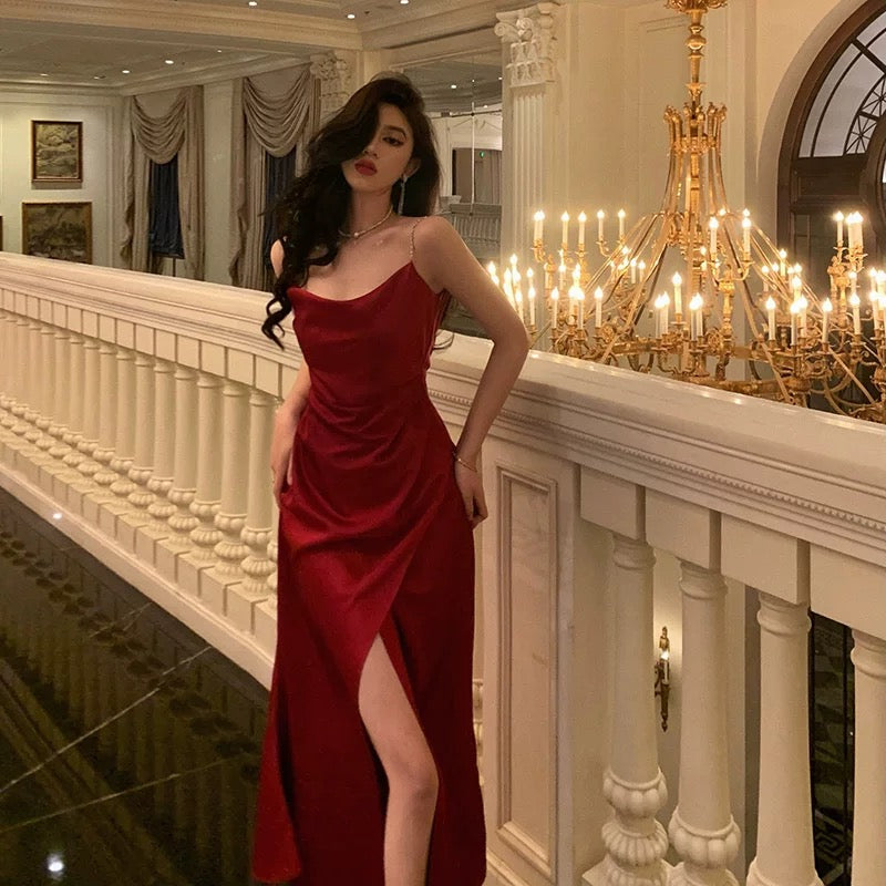 Sexy Sheath Spaghetti Straps Sleeveless Red Ankle Length Prom Dresses Birthday Outfits