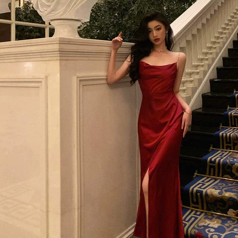 Sexy Sheath Spaghetti Straps Sleeveless Red Ankle Length Prom Dresses Birthday Outfits