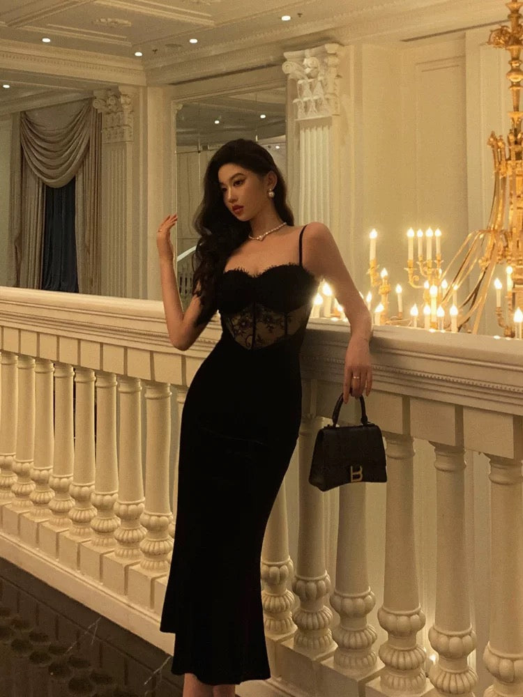 Sexy Sheath Spaghetti Straps Sleeveless Black Velvet Prom Dresses Birthday Outfits