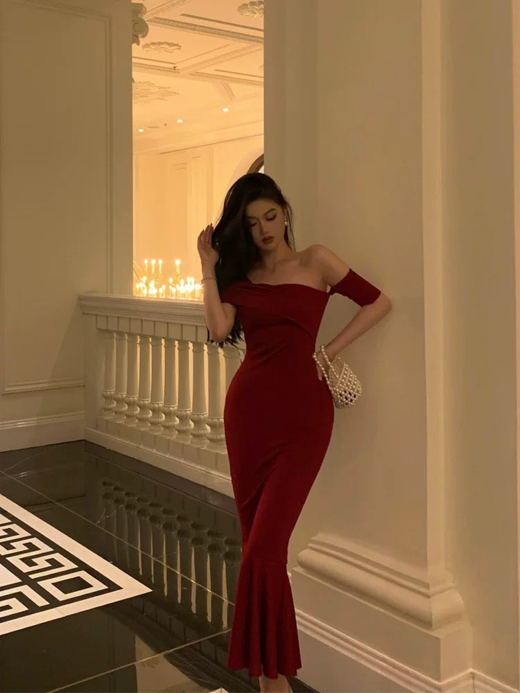 Gorgeous Sheath Off The Shoulder Short Sleeves Date Night Dress Red Prom Dresses Birthday Outfits