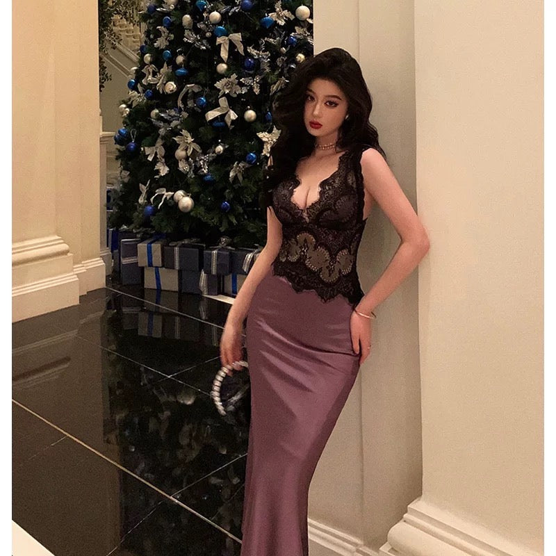 Sexy Sheath V Neckline Sleeveless Grape Tea Length Prom Dresses Birthday Outfits