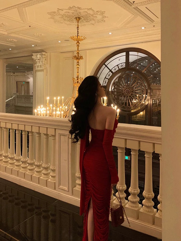 Gorgeous Sheath One Shoulder Sleeveless Date Night Dress Red Ruffle Prom Dresses Birthday Outfits