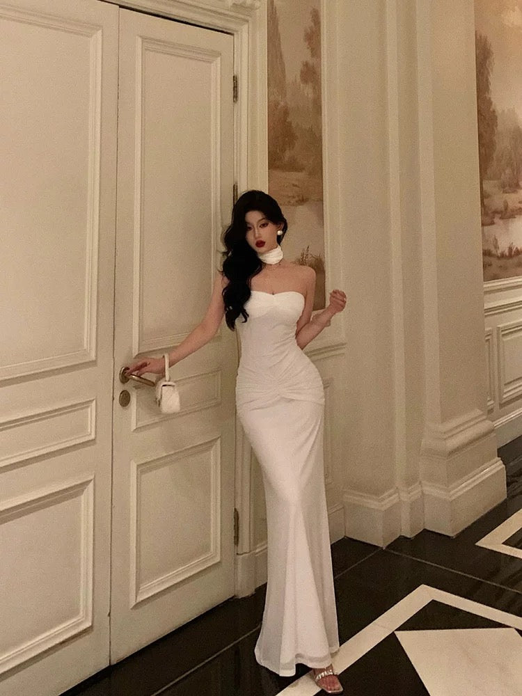 Sexy Mermaid Sweetheart White Long Prom Dresses Simple Fold Birthday Outfits