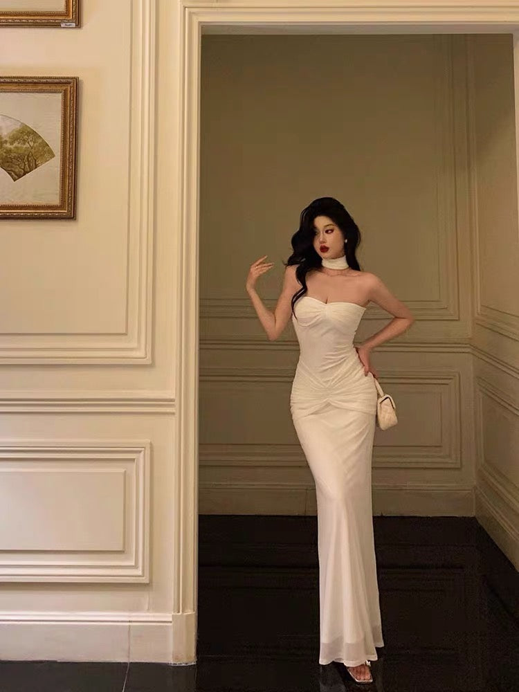 Sexy Mermaid Sweetheart White Long Prom Dresses Simple Fold Birthday Outfits