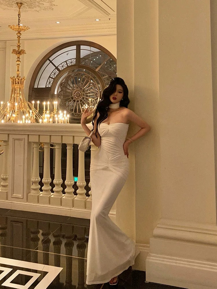 Sexy Mermaid Sweetheart White Long Prom Dresses Simple Fold Birthday Outfits