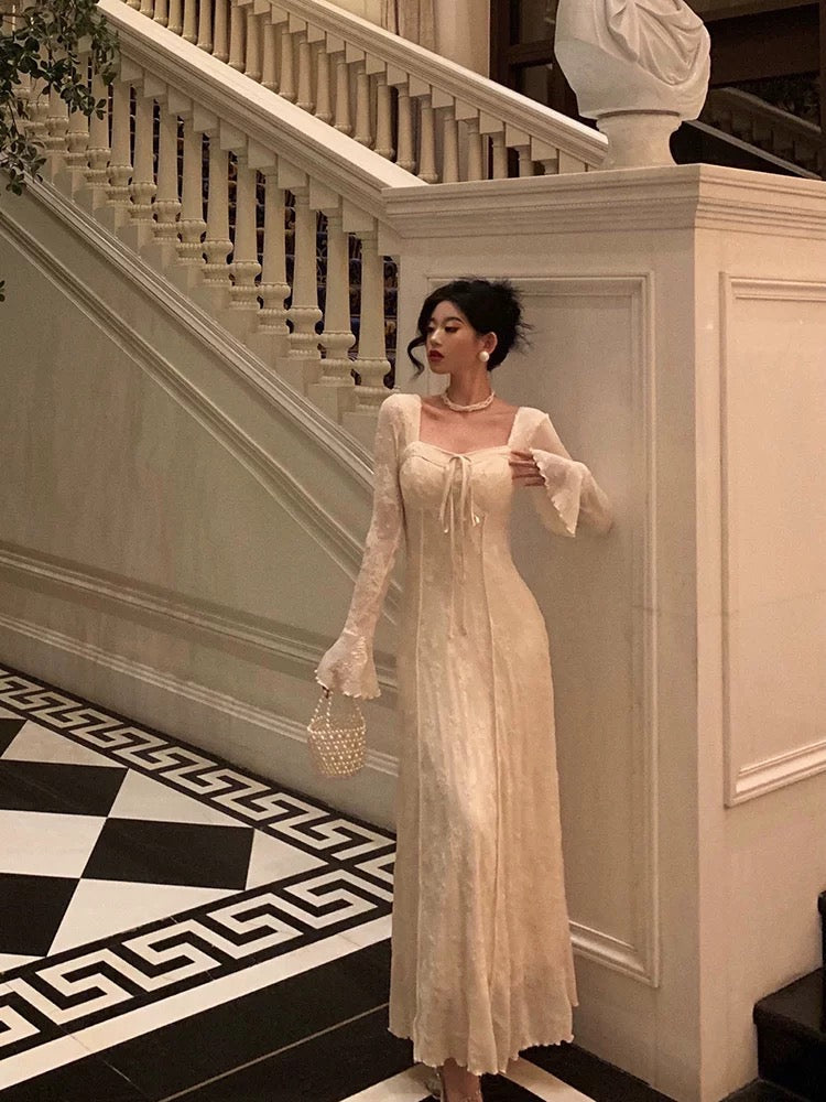 Gorgeous A line Long Sleeves White Lace Date Night Dress Prom Dresses Birthday Outfits