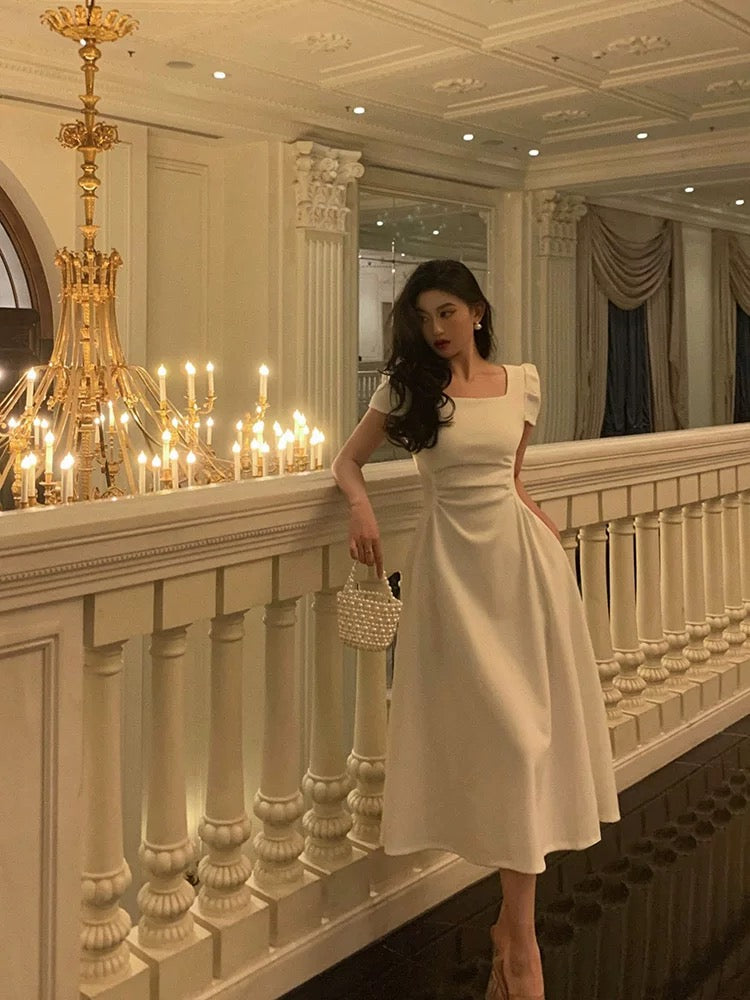 Gorgeous A line Short Sleeves White Date Night Dress Prom Dresses Birthday Outfits
