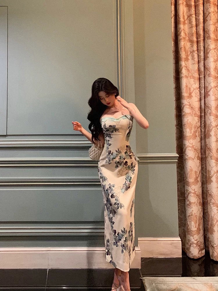 Pretty Sheath Spaghetti Straps Sleeveless Floral Date Night Dress Prom Dresses Birthday Outfits