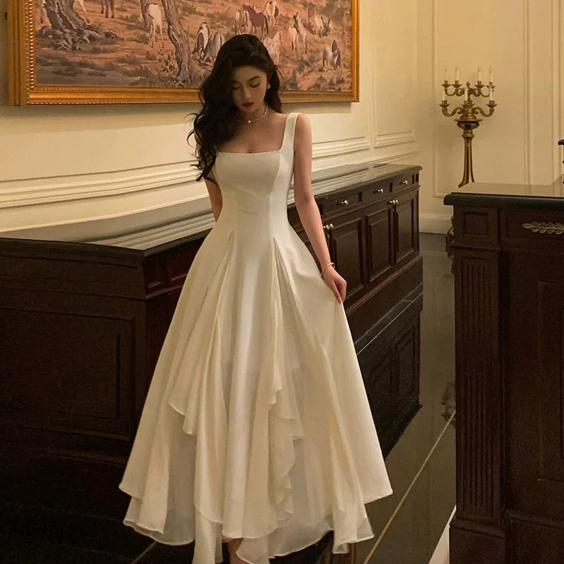 Gorgeous A line Square Neckline Sleeveless White Date Night Dress Prom Dresses Birthday Outfits