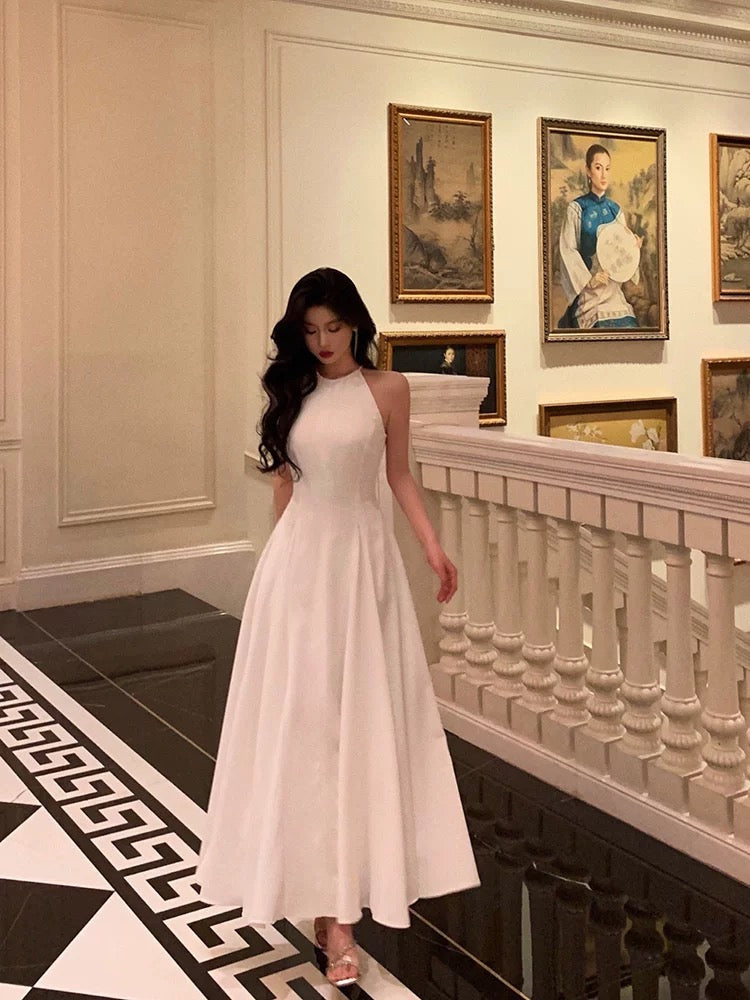 French A Line Jewel Sleeveless White Chiffon Prom Dresses Birthday Outfits