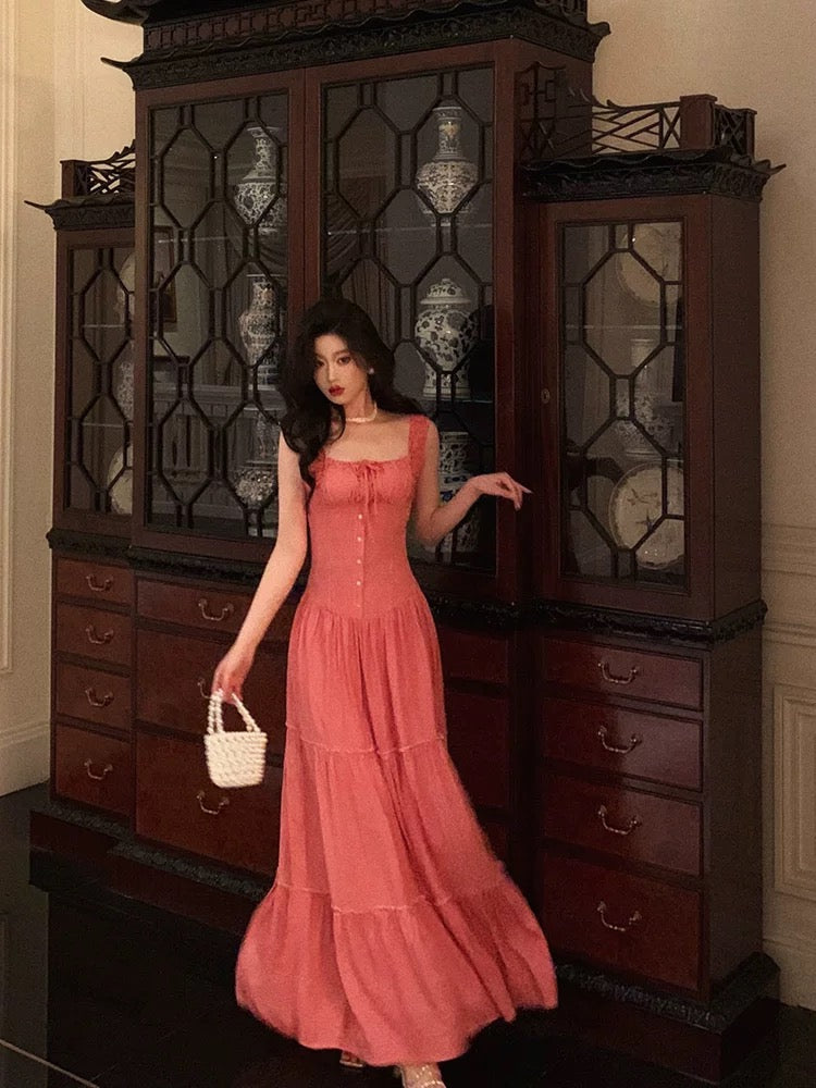 Sexy A Line Square Neckline Pink Long Prom Dresses Birthday Outfits